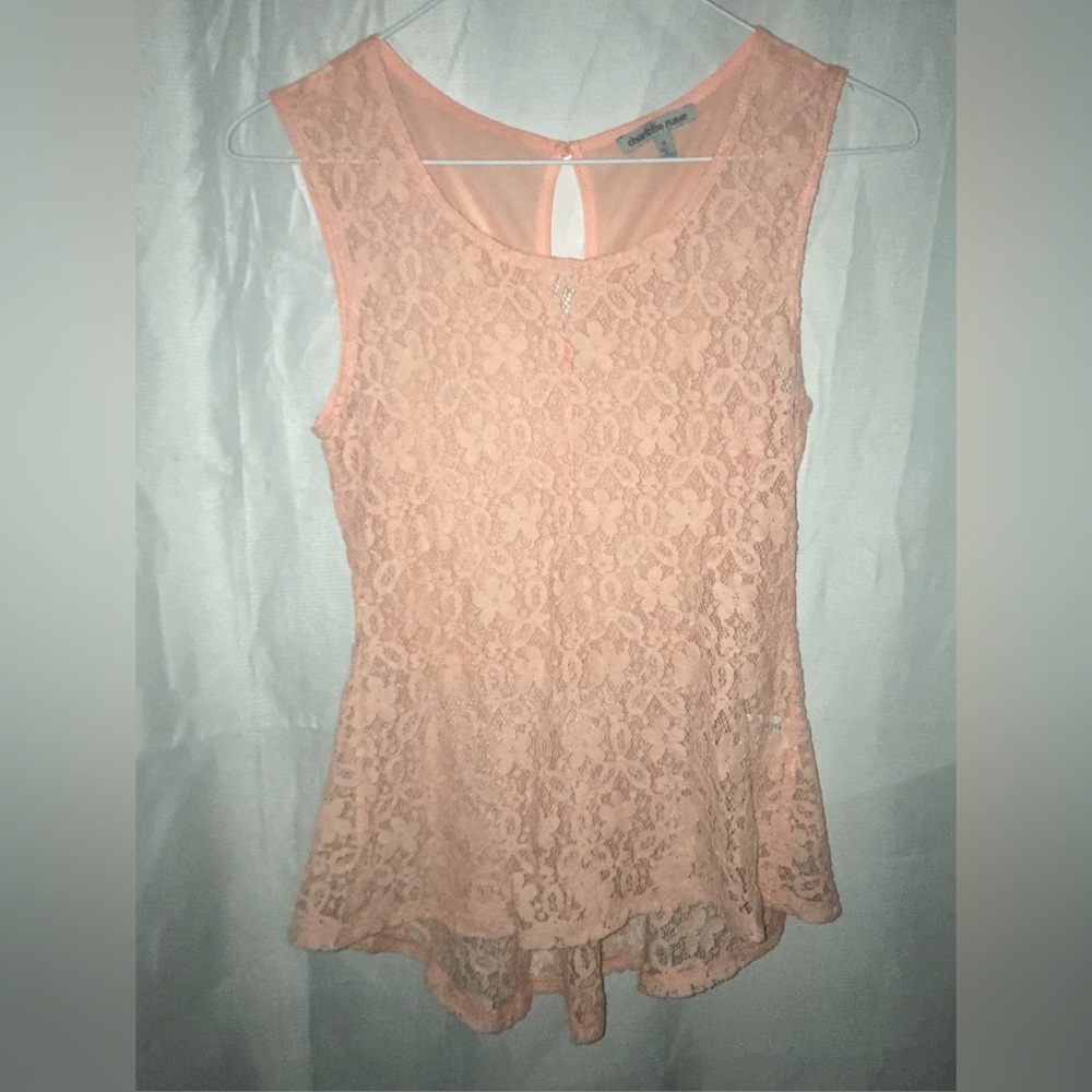 Beautiful pink lace and sheer blouse. Like new.